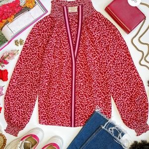 RUNGOLEE Aspen silk crepe Blouse in Pink animal print  (size XL) $239